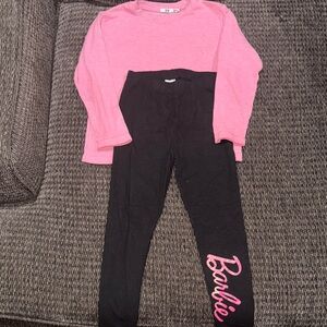 Barbie Black Leggings with Vibrant Uniqlo Pink Shirt! Girls 5/6 New w Out Tags!